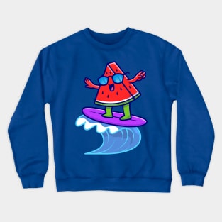 Cute Watermelon Surfing In The Sea Cartoon Crewneck Sweatshirt